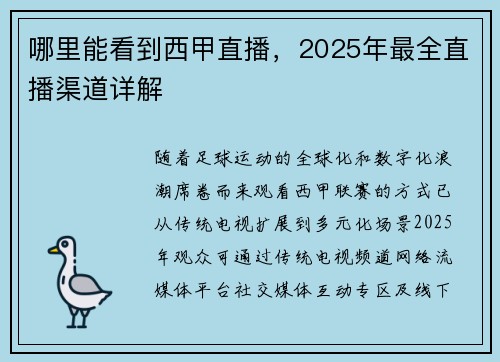 哪里能看到西甲直播，2025年最全直播渠道详解